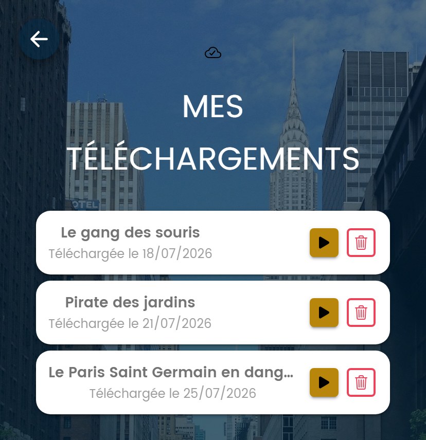 Capture d'écran de l'application mobile montrant le téléchargement d'une énigme pour le jeu hors ligne